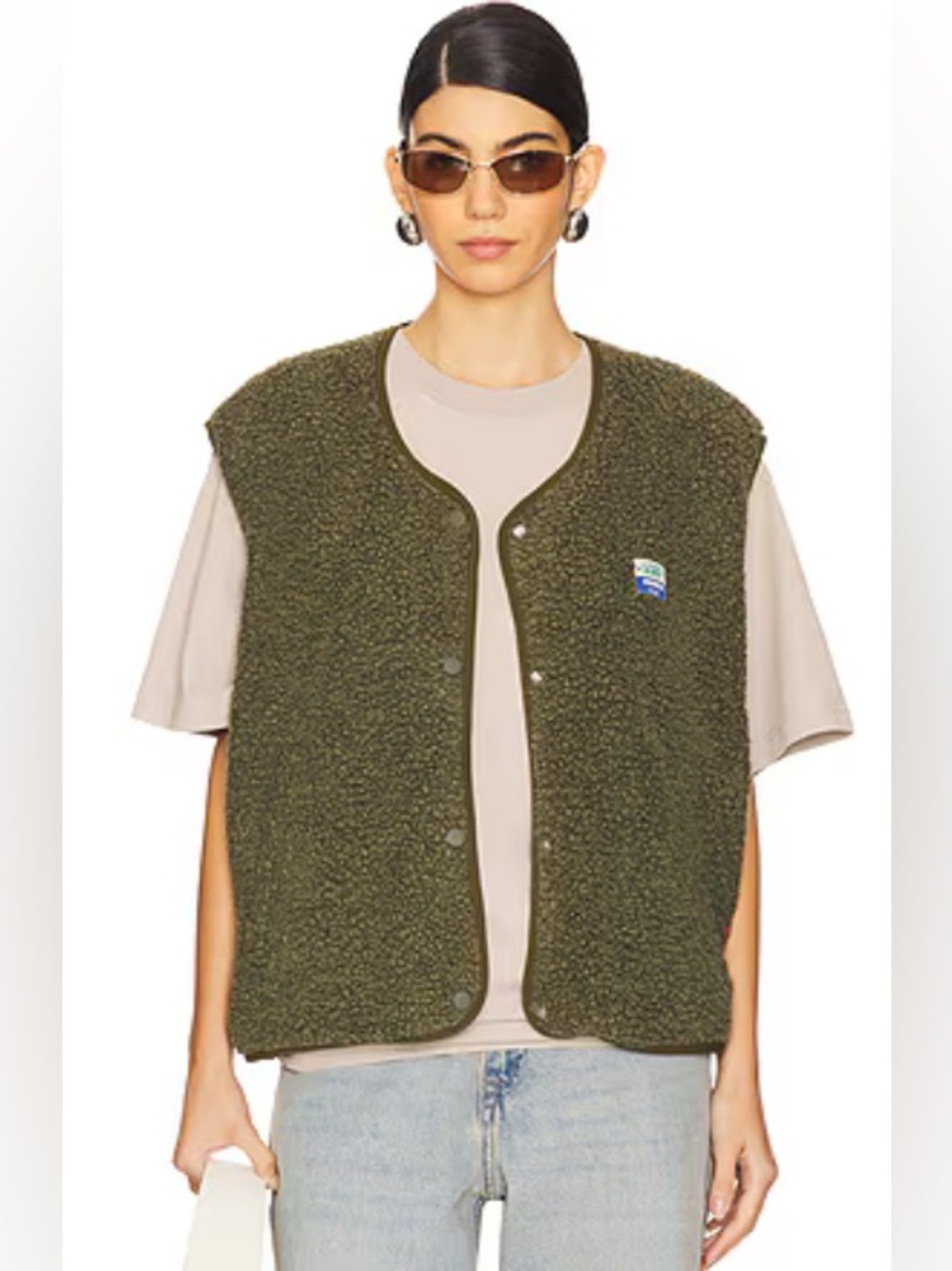 New American Vintage Light Women's Fleece Cropped Vest Hoktown Dark Olive Green